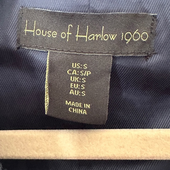 Women House of Harlow 1960 Double Breasted Navy Tweed Blazer Jacket Lined Small - Picture 3 of 7